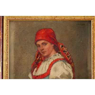 К. Mayer Девушка в национальном костюме картон, масло Австрия 1920-гг. 34,2x26,4 см. Австрия 1920-гг