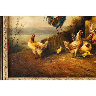 Богдан Каудецкий картина Птичий двор дерево, мало 1920–30-е гг. 37 x 50 см. Германия 1920 - 1930-гг