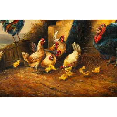 Богдан Каудецкий картина Птичий двор дерево, мало 1920–30-е гг. 37 x 50 см. Германия 1920 - 1930-гг