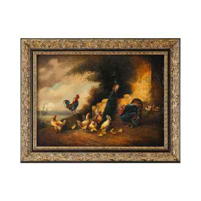 Богдан Каудецкий картина Птичий двор дерево, мало 1920–30-е гг. 37 x 50 см. Германия 1920 - 1930-гг