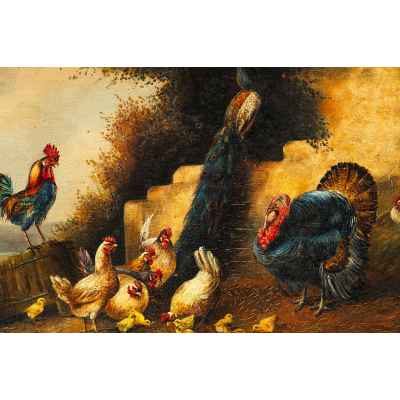 Богдан Каудецкий картина Птичий двор дерево, мало 1920–30-е гг. 37 x 50 см. Германия 1920 - 1930-гг