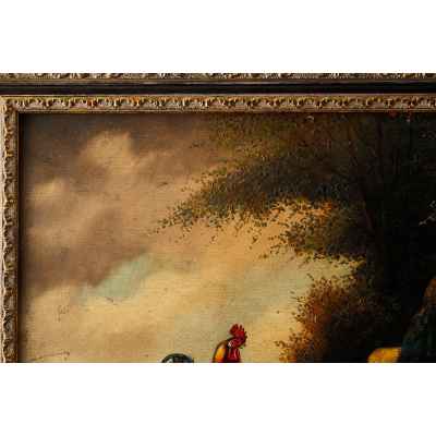 Богдан Каудецкий картина Птичий двор дерево, мало 1920–30-е гг. 37 x 50 см. Германия 1920 - 1930-гг