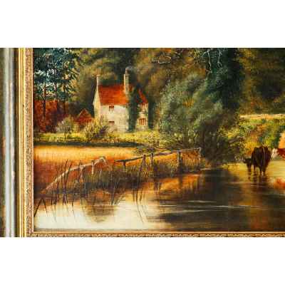 Барбизонцы E. Fock Мост через реку х/м Франция кон. XIX в. 39,5x61,5 см. Европа Начало XX века