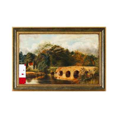 Барбизонцы E. Fock Мост через реку х/м Франция кон. XIX в. 39,5x61,5 см. Европа Начало XX века