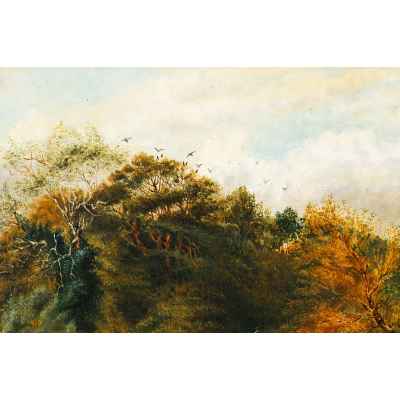 Барбизонцы E. Fock Мост через реку х/м Франция кон. XIX в. 39,5x61,5 см. Европа Начало XX века