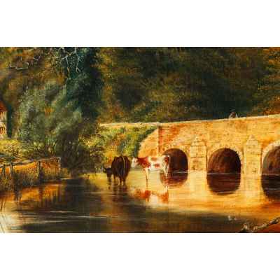 Барбизонцы E. Fock Мост через реку х/м Франция кон. XIX в. 39,5x61,5 см. Европа Начало XX века