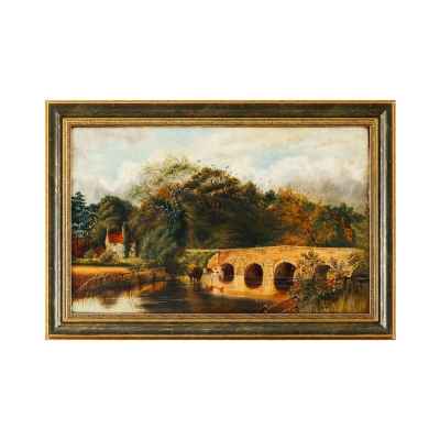 Барбизонцы E. Fock Мост через реку х/м Франция кон. XIX в. 39,5x61,5 см. Европа Начало XX века