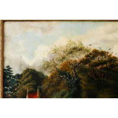 Барбизонцы E. Fock Мост через реку х/м Франция кон. XIX в. 39,5x61,5 см. Европа Начало XX века