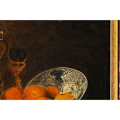 Kate Rammelt-Burqer Натюрморт с подсвечником и фруктами холст на карт., масло германия нач. ХХ в. 36,5x58,5 см. Германия Начало XX века