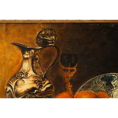 Kate Rammelt-Burqer Натюрморт с подсвечником и фруктами холст на карт., масло германия нач. ХХ в. 36,5x58,5 см. Германия Начало XX века