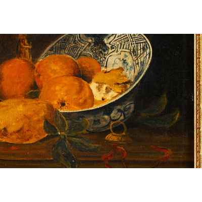 Kate Rammelt-Burqer Натюрморт с подсвечником и фруктами холст на карт., масло германия нач. ХХ в. 36,5x58,5 см. Германия Начало XX века