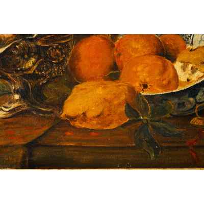 Kate Rammelt-Burqer Натюрморт с подсвечником и фруктами холст на карт., масло германия нач. ХХ в. 36,5x58,5 см. Германия Начало XX века