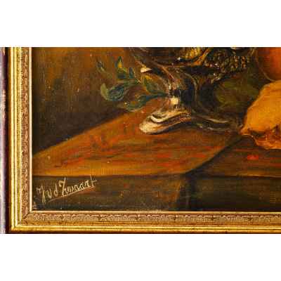 Kate Rammelt-Burqer Натюрморт с подсвечником и фруктами холст на карт., масло германия нач. ХХ в. 36,5x58,5 см. Германия Начало XX века