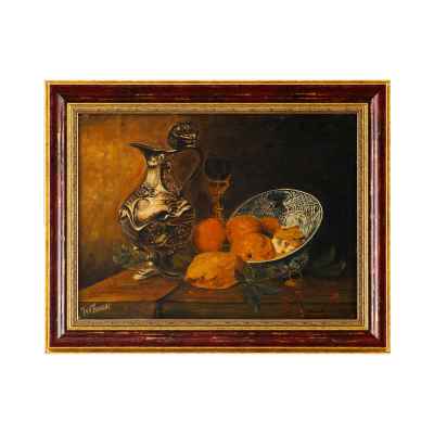 Jud Zwaart Натюрморт с серебряным кувшином х/м Австрия 1920-гг. 34x46 см. Австрия 1920-гг