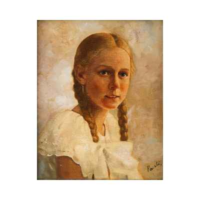 Paceli Germano Портрет девочки х/м Италия нач. ХХ в. 29,7x24 см. Европа Первая четверть XX века