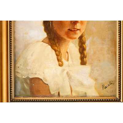 Paceli Germano Портрет девочки х/м Италия нач. ХХ в. 29,7x24 см. Европа Первая четверть XX века