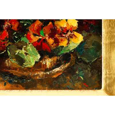 Н. х. Букет настурций оргалит, масло Европа втор. пол. ХХ в. 30x34,5 см. Европа Вторая половина XX века