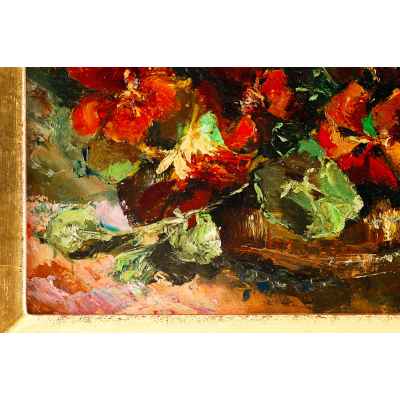 Н. х. Букет настурций оргалит, масло Европа втор. пол. ХХ в. 30x34,5 см. Европа Вторая половина XX века