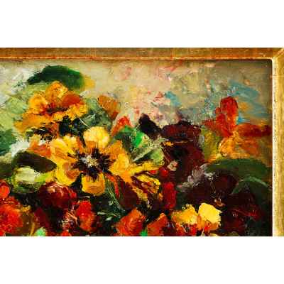 Н. х. Букет настурций оргалит, масло Европа втор. пол. ХХ в. 30x34,5 см. Европа Вторая половина XX века