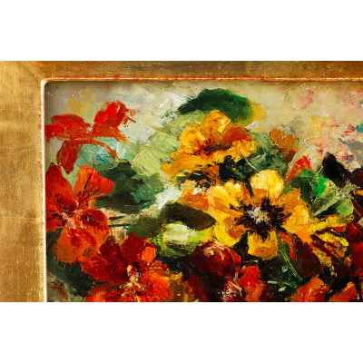 Н. х. Букет настурций оргалит, масло Европа втор. пол. ХХ в. 30x34,5 см. Европа Вторая половина XX века