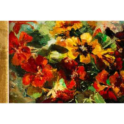 Н. х. Букет настурций оргалит, масло Европа втор. пол. ХХ в. 30x34,5 см. Европа Вторая половина XX века