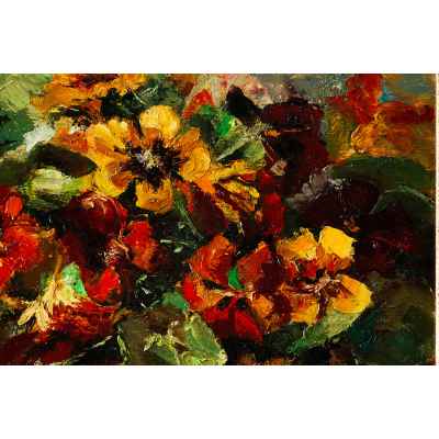 Н. х. Букет настурций оргалит, масло Европа втор. пол. ХХ в. 30x34,5 см. Европа Вторая половина XX века