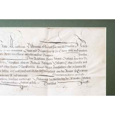 Рукописный пергамент о собственности на недвижимость 1599 г. Аугсбург 30x43,5 см. Аугсбург 1599