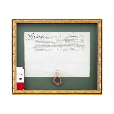 Рукописный пергамент о собственности на недвижимость 1599 г. Аугсбург 30x43,5 см. Аугсбург 1599