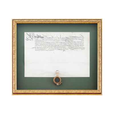 Рукописный пергамент о собственности на недвижимость 1599 г. Аугсбург 30x43,5 см. Аугсбург 1599