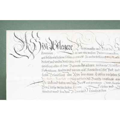 Рукописный пергамент о собственности на недвижимость 1599 г. Аугсбург 30x43,5 см. Аугсбург 1599