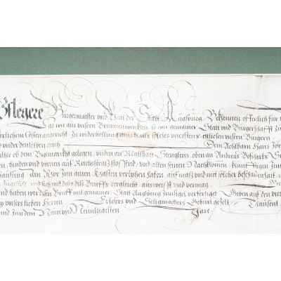 Рукописный пергамент о собственности на недвижимость 1599 г. Аугсбург 30x43,5 см. Аугсбург 1599