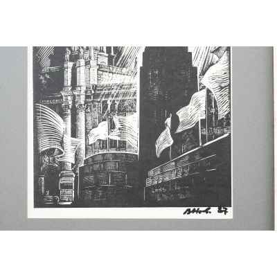 Новиченко В. А. линогравюра Площадь 1905 года 1987 г. 34,3x21,5 см.  1987