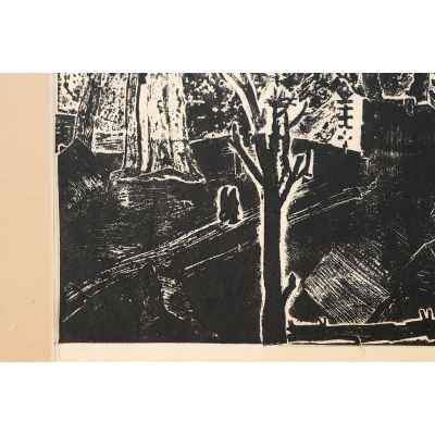 Новиченко В. А. линогравюра Скалистые вершины. Урал 1966 г. 52x72 см.  1966