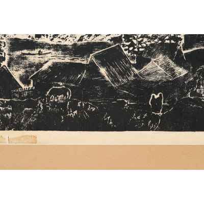 Новиченко В. А. линогравюра Скалистые вершины. Урал 1966 г. 52x72 см.  1966