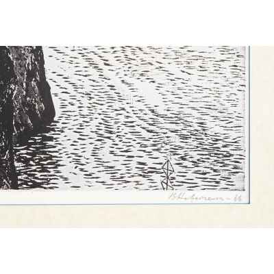 Новиченко В. А. офорт Уральская река 1966 г. 48,5x41 см.  1966