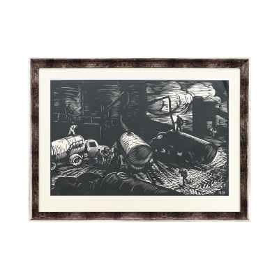 Новиченко В. А. линогравюра Цементовозы 1964 г. 45x71 см.  1964