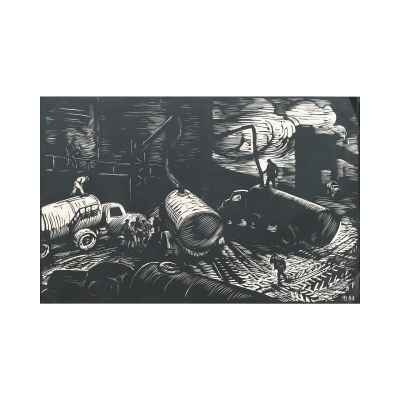 Новиченко В. А. линогравюра Цементовозы 1964 г. 45x71 см.  1964