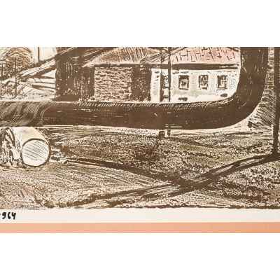 Новиченко В. А. офорт Цементоводы 1964 г. 42x55,5 см.  1964