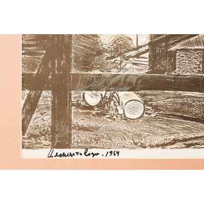 Новиченко В. А. офорт Цементоводы 1964 г. 42x55,5 см.  1964