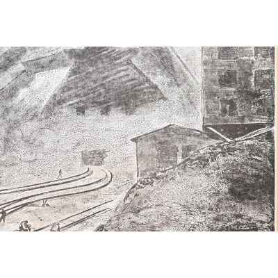 Новиченко В. А. офорт Ремонтники 1966 г. 55,5x68,5 см.  1966