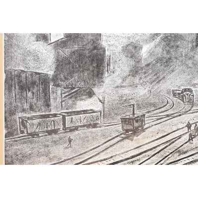 Новиченко В. А. офорт Ремонтники 1966 г. 55,5x68,5 см.  1966