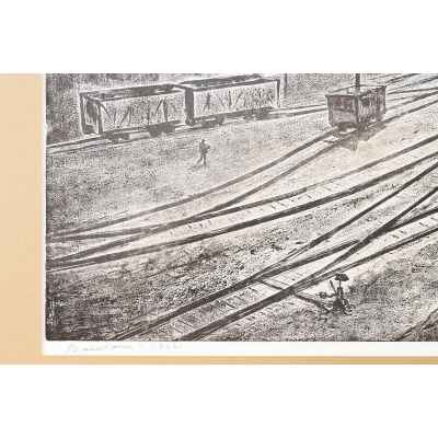 Новиченко В. А. офорт Ремонтники 1966 г. 55,5x68,5 см.  1966