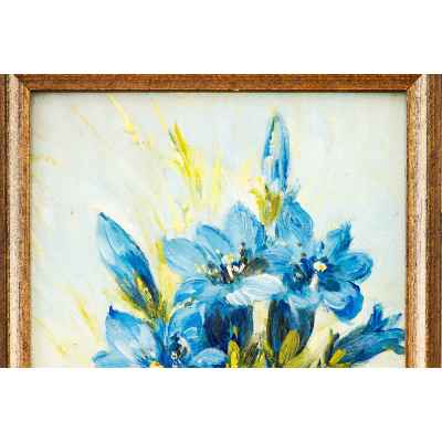 S. Navrátil Цветы горечавка картон, мало Австрия сер. ХХ в. 20x15 см.  Середина XX века