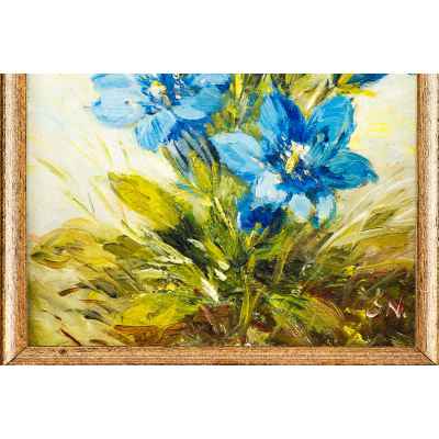 S. Navrátil Цветы горечавка картон, мало Австрия сер. ХХ в. 20x15 см.  Середина XX века