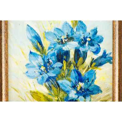 S. Navrátil Цветы горечавка картон, мало Австрия сер. ХХ в. 20x15 см.  Середина XX века