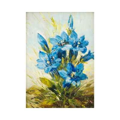 S. Navrátil Цветы горечавка картон, мало Австрия сер. ХХ в. 20x15 см.  Середина XX века