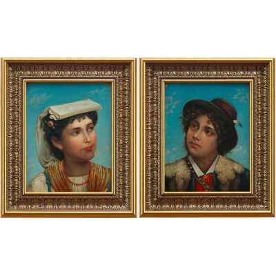 Н. Х. Портрет молодой неаполитанки х.м. Италия сер. XIX в. 23,5 x 18,5 см.  XIX век