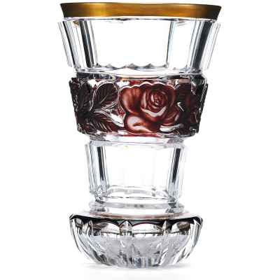 Стакан «ранфбехер» с бордовыми цветами Богемия XX век