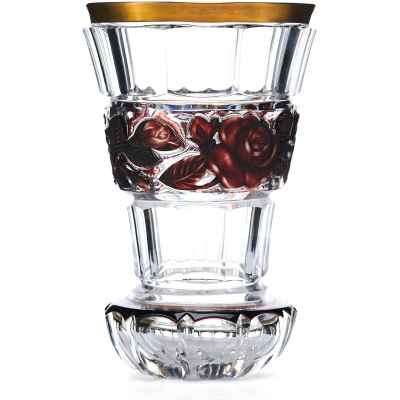 Стакан «ранфбехер» с бордовыми цветами Богемия XX век