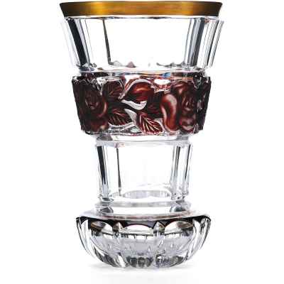 Стакан «ранфбехер» с бордовыми цветами Богемия XX век